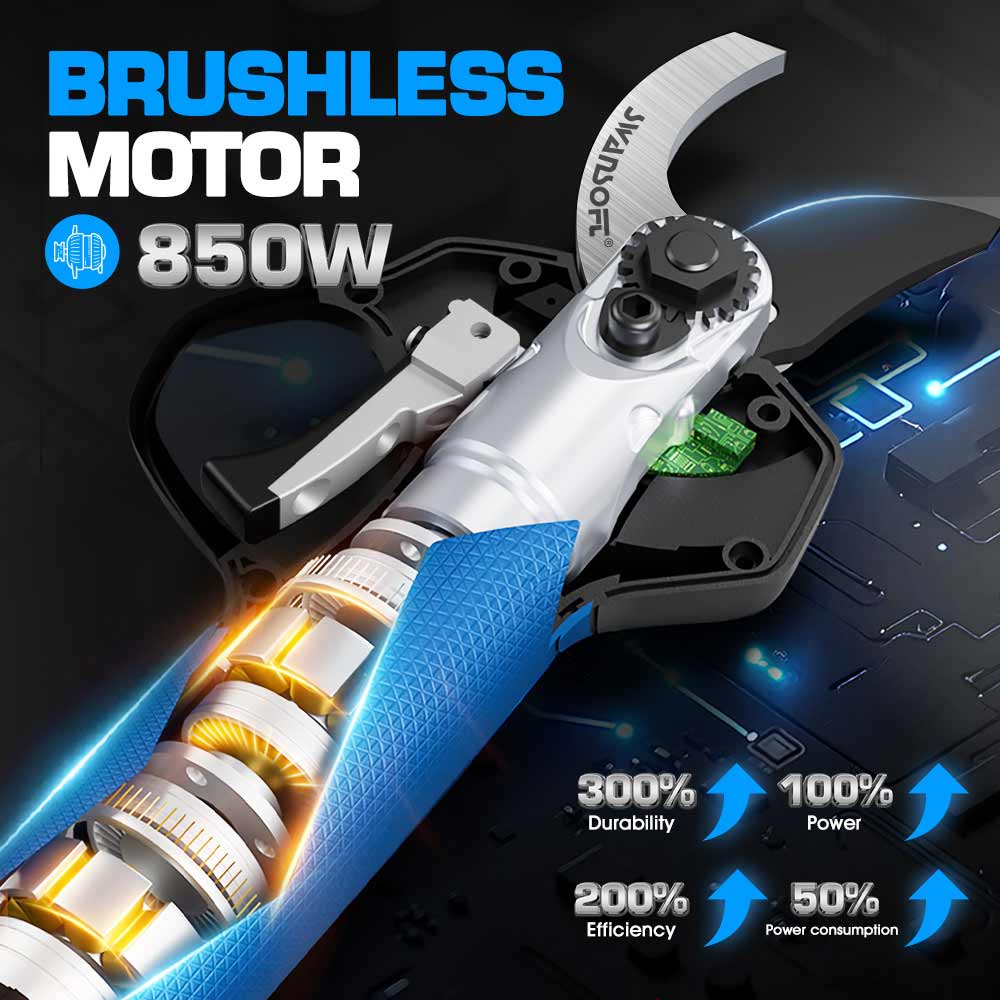 28mm electric pruning shears,progressive cut,for garden|16.8V-2*2Ah|Working 6-8h|850W| PRU-28SE - Swansoft Europe