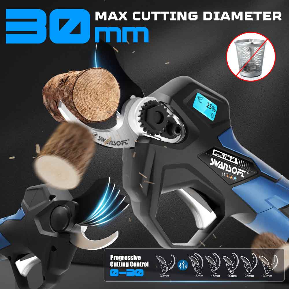 30mm electric secateurs,battery pruning shears for vineyard,quickly reset|16.8V-4Ah/2Ah|Working6-8h|850W | PRU30 - Swansoft Europe
