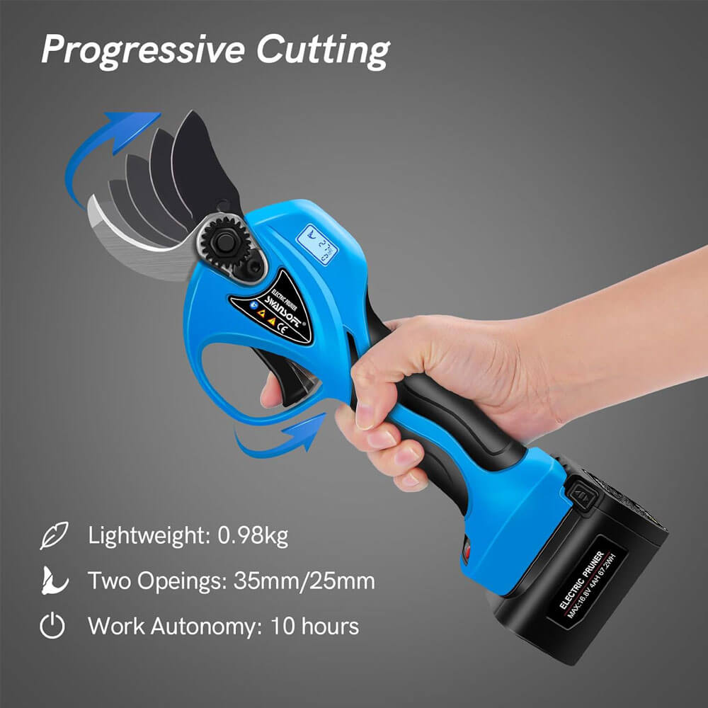 35mm Electric Pruning Shears |16.8V-2*4Ah | LED screen|Working8-10h|840W |SW-8608 New color - Swansoft Europe