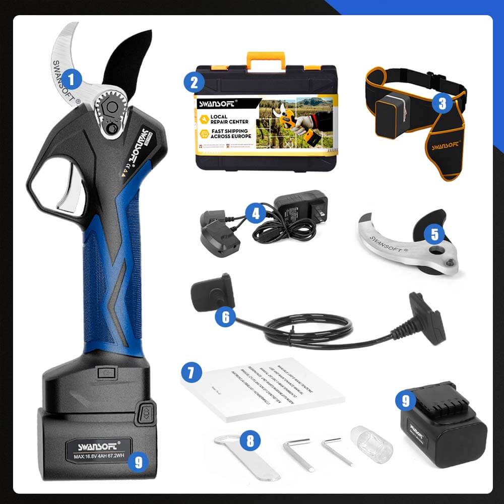 36mm Electric Secateurs||16.8V-2*4Ah|pruning scissors for vineyards & orchard|Working8-10h|900W | PRU36 - Swansoft Europe