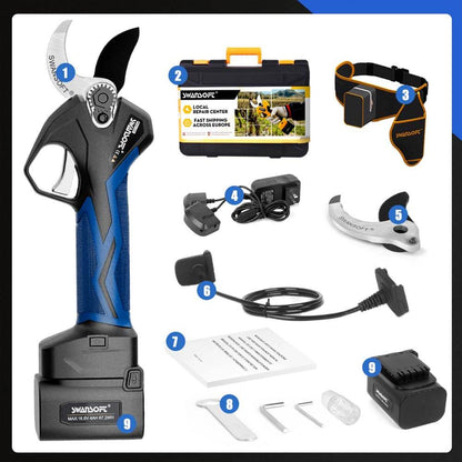 36mm Electric Secateurs||16.8V-2*4Ah|pruning scissors for vineyards & orchard|Working8-10h|900W | PRU36 - Swansoft Europe