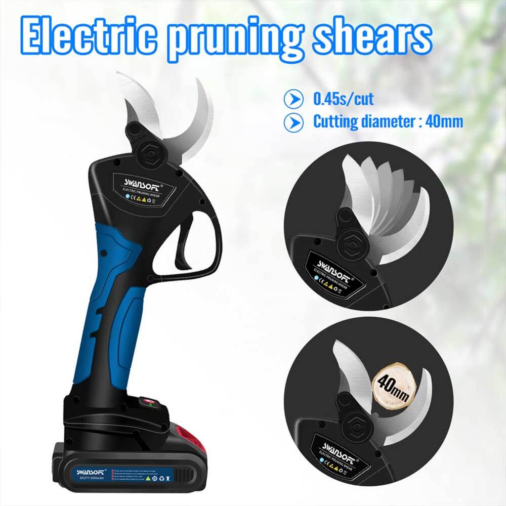 40mm Electric Pruning Shears | 21V-2*2Ah|Working6-8h|1050W|SW-8605 - Swansoft Europe