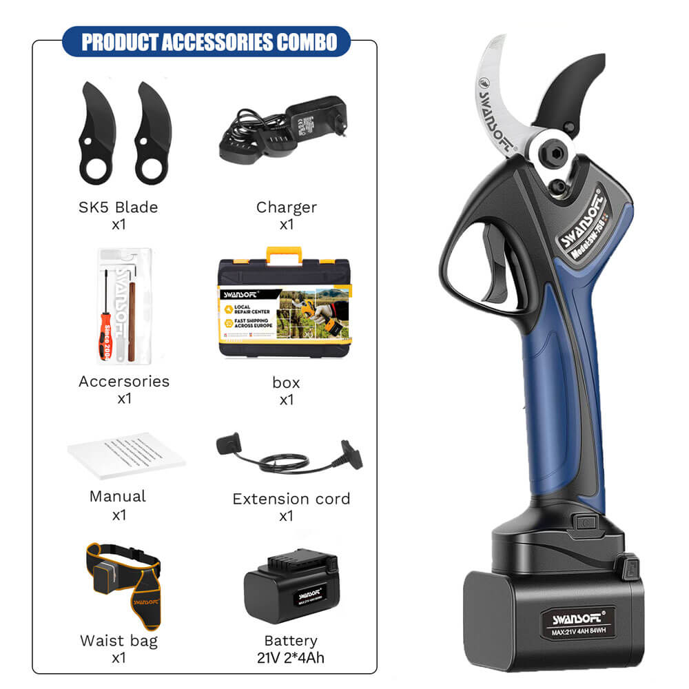 40mm Electric Pruning Shears | 21V 2*4Ah|Working8-10h|1050W| SW-758 - Swansoft Europe