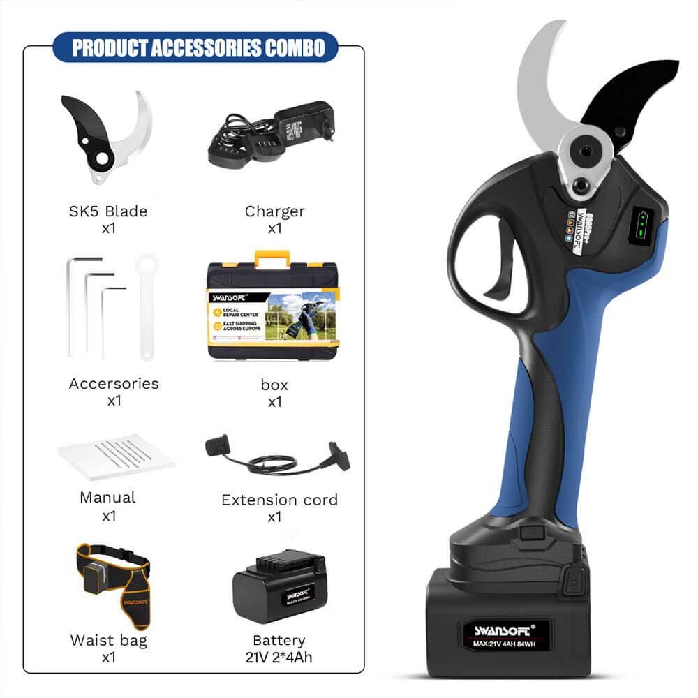 40mm electric pruning shears|21V-2*4Ah |Working8-10h|1050W | SW-8605Pro - Swansoft Europe