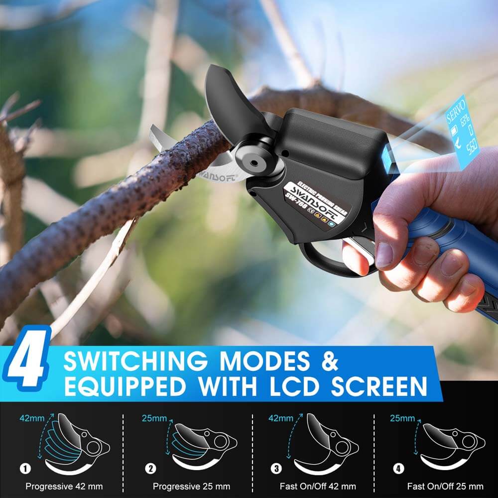 42mm Electric Pruning Shears,Double cut blade|21V-2*4Ah |Working10h|1150W| SW-768 - Swansoft Europe