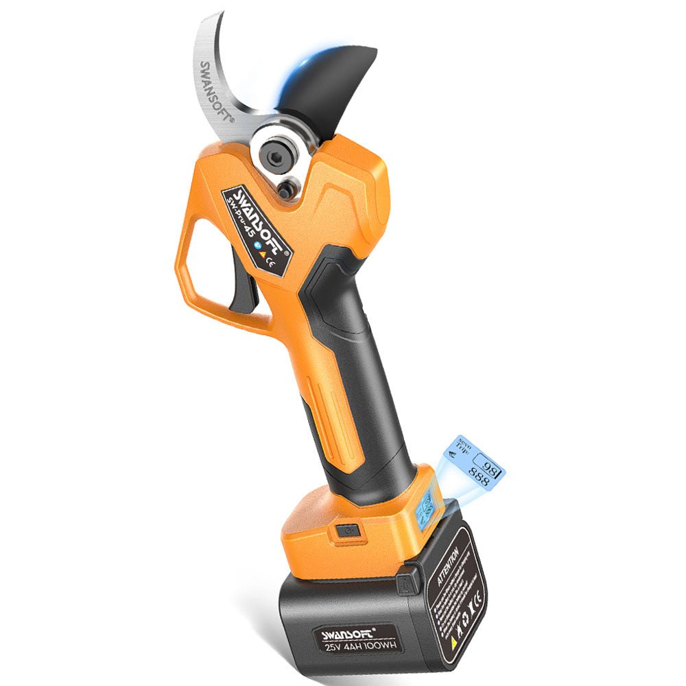 45mm Professional electric secateurs,progressive mode,for olive and orchard |25.2V-2*4Ah|Working10-12h|1150W| PRU-45 - Swansoft Europe