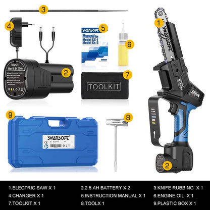 6‘ cordless chainsaw with automatic lubrication, 16.8V 2.5Ah chainsaw for orchard and garden CS-1S - Swansoft Europe