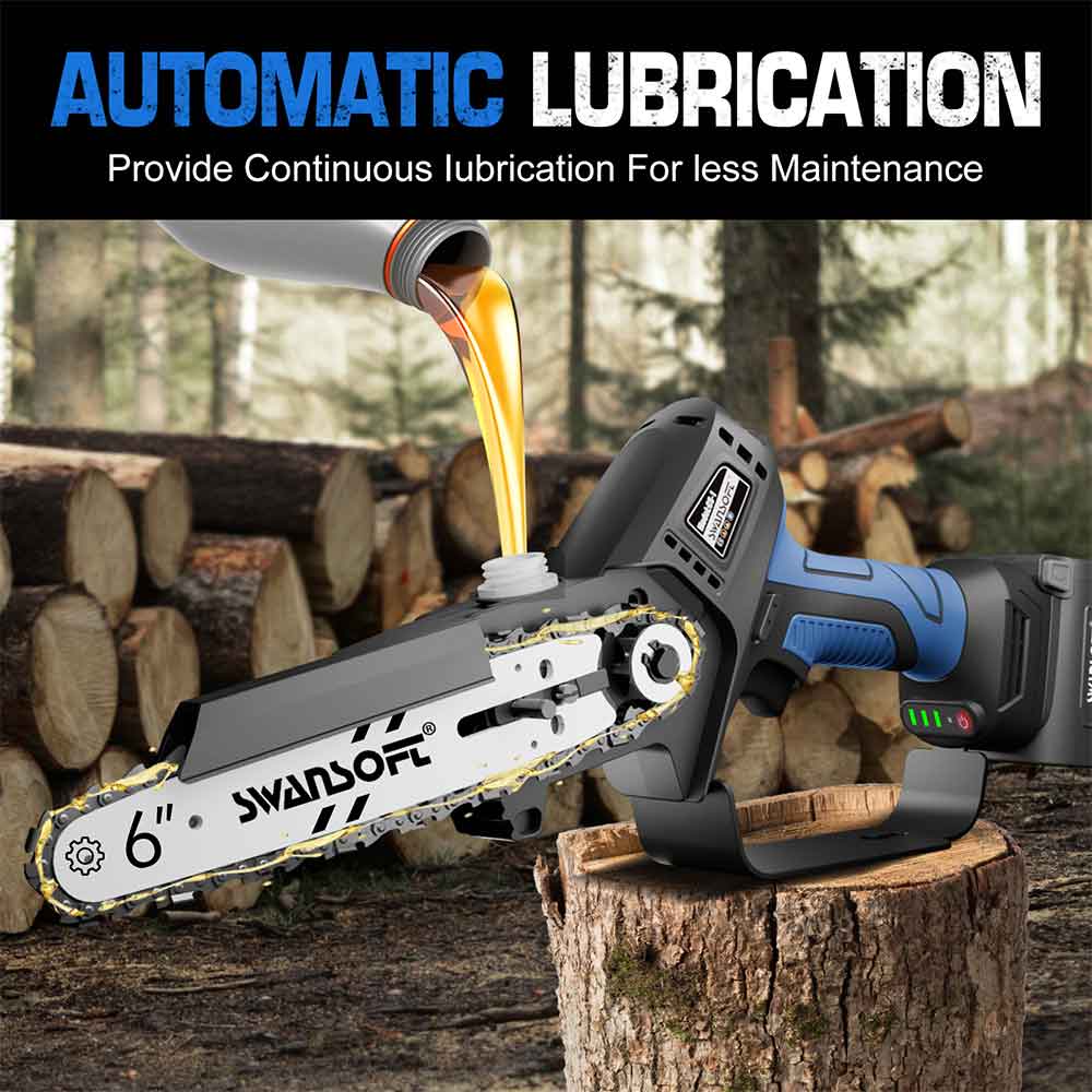 6‘ cordless chainsaw with automatic lubrication, 16.8V 2.5Ah chainsaw for orchard and garden CS-1S - Swansoft Europe