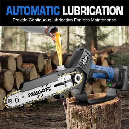 6‘ cordless chainsaw with automatic lubrication, 16.8V 2.5Ah chainsaw for orchard and garden CS-1S - Swansoft Europe