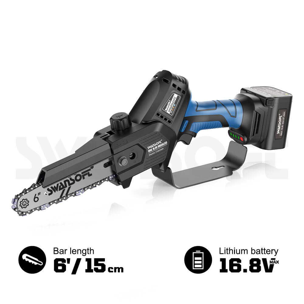 6‘ cordless chainsaw with automatic lubrication, professional electric chainsaw for orchard and olive pruning CS-1 - Swansoft Europe