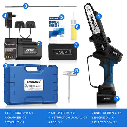 6‘ cordless chainsaw with automatic lubrication, professional electric chainsaw for orchard and olive pruning CS-1 - Swansoft Europe