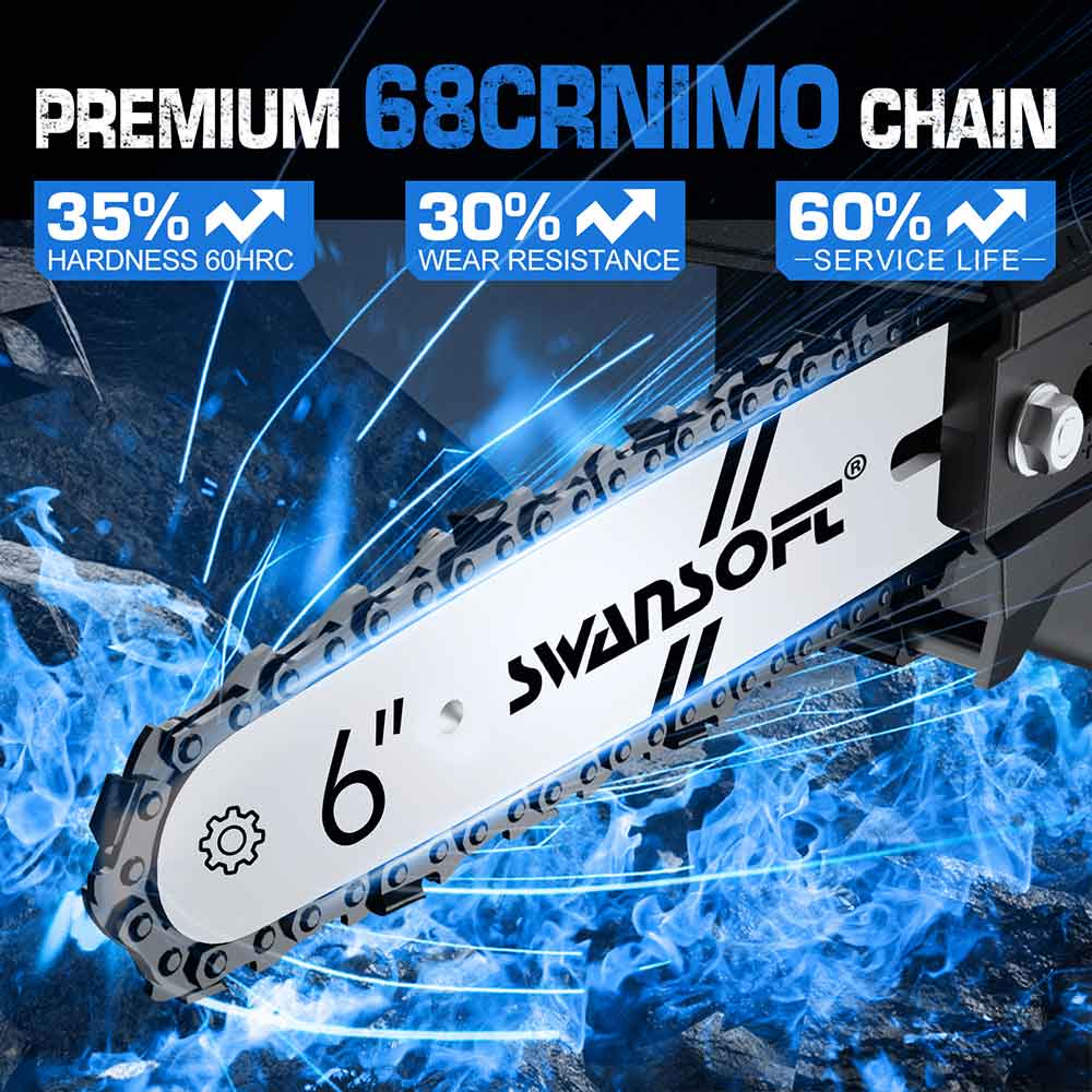 6‘ cordless chainsaw with automatic lubrication, professional electric chainsaw for orchard and olive pruning CS-2S - Swansoft Europe