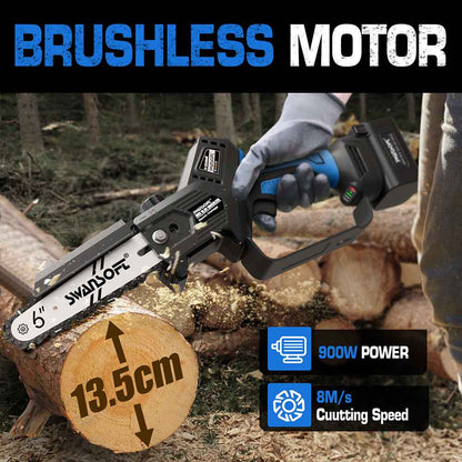 6‘ cordless chainsaw with automatic lubrication, professional electric chainsaw for orchard and olive pruning CS-2S - Swansoft Europe