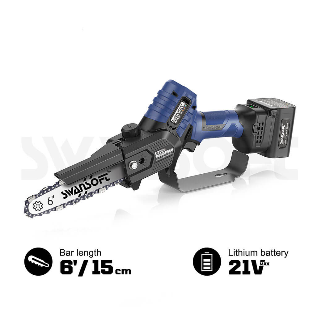 6‘ cordless chainsaw with automatic lubrication, professional electric chainsaw for orchard and olive pruning CS-2S - Swansoft Europe
