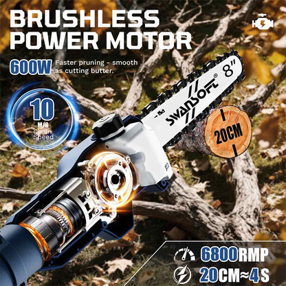 8' battery-powered pruner on telescopic pole , 21V 4Ah, professional pole pruner max 2.6m, CS-10 - Swansoft Europe