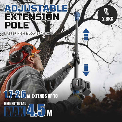 8' battery-powered pruner on telescopic pole , 21V 4Ah, professional pole pruner max 2.6m, CS-10 - Swansoft Europe