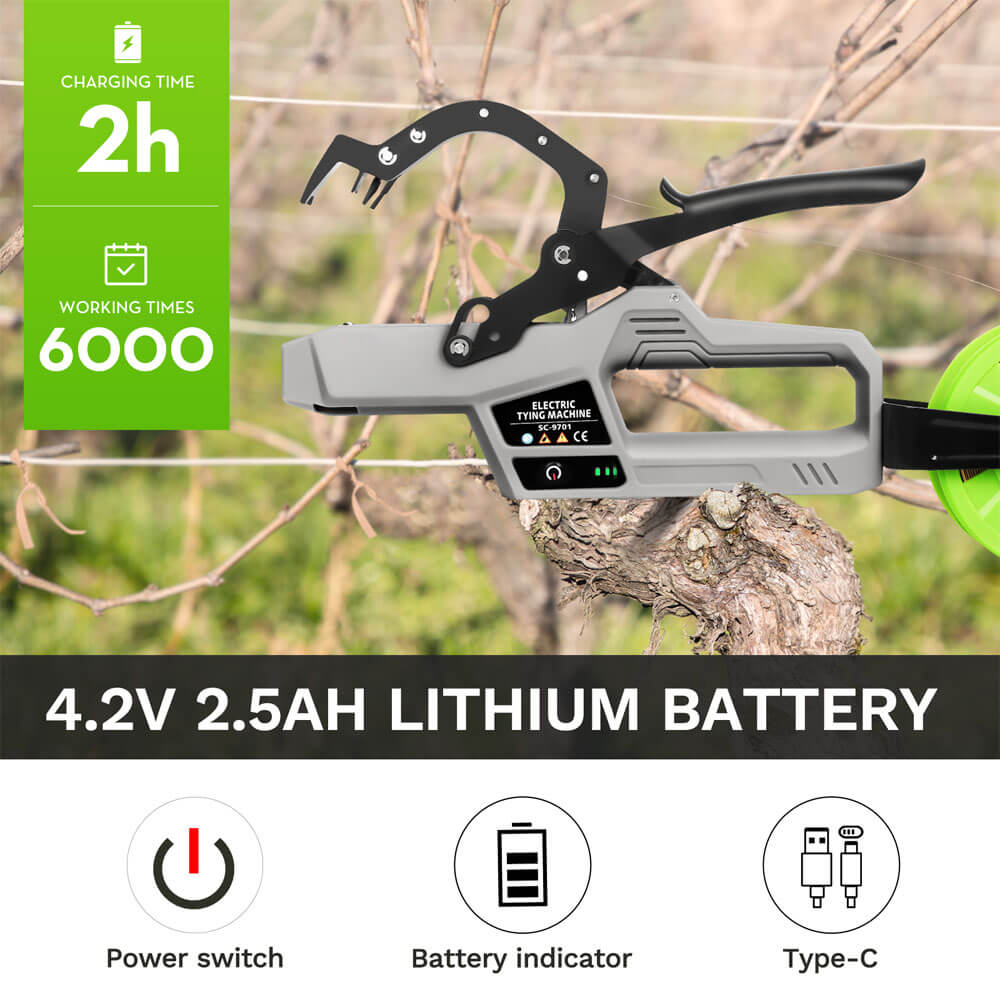 Electric plant tying machine, binding tool for vines, 2.5Ah battery SWANSOFT 9701 - Swansoft Europe