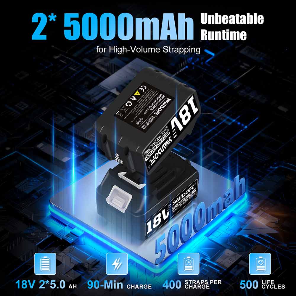 Fully Automatic Electric Strapping Machine, 3200N Heavy Duty Cordless Banding Tool for 14-16mm PP/PET Straps, Automatic Tensioning & Cutting SST-320 - Swansoft Europe