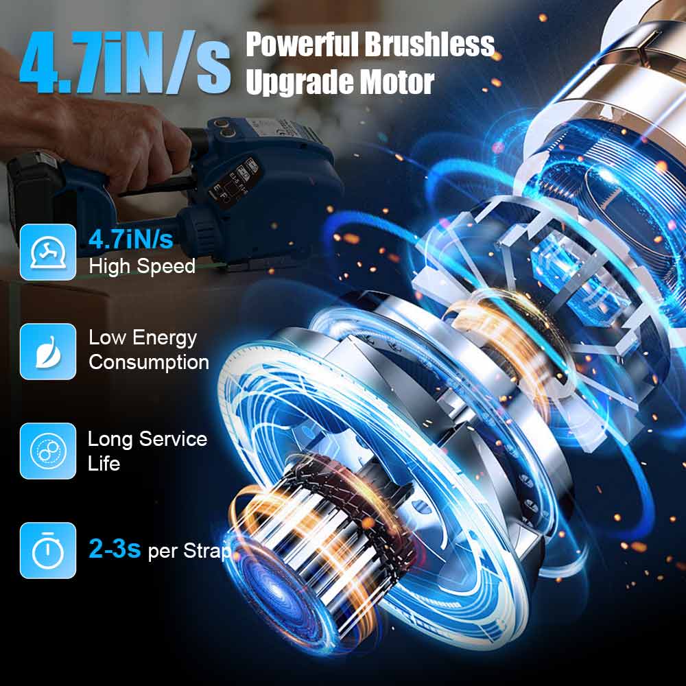 Fully Automatic Electric Strapping Machine, 3200N Heavy Duty Cordless Banding Tool for 14-16mm PP/PET Straps, Automatic Tensioning & Cutting SST-320 - Swansoft Europe