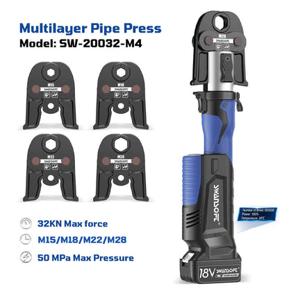 Heavy-Duty Hydraulic Pipe Press Tool, 32KN Battery Pipe Crimping Tool, V/M Contour Type - Swansoft Europe
