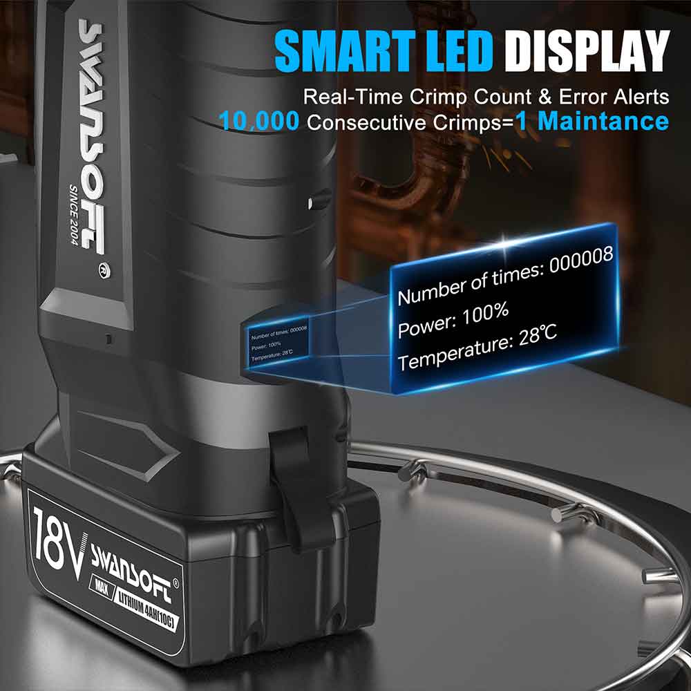 Heavy-Duty Hydraulic Pipe Press Tool, 32KN Battery Pipe Crimping Tool, V/M Contour Type - Swansoft Europe