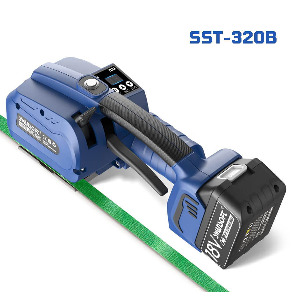 Heavy Duty Semi-Automatic Electric Strapping Machine, 3200N Automatic Tensioning Tool for 13-16mm PP/PET Strapping, Cordless Banding Kit SST-320B - Swansoft Europe