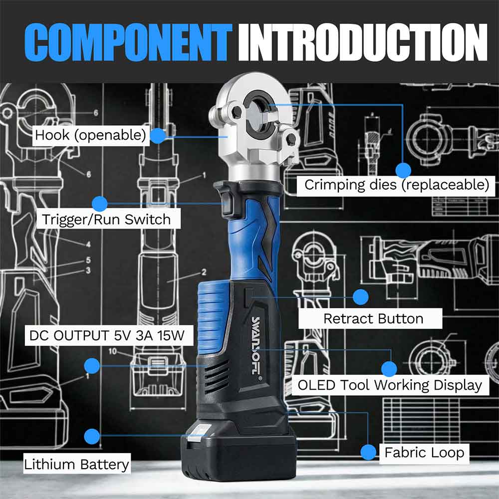 Hydraulic Battery Pipe Press Tool, V+U+TH Complete Kit, Multilayer Crimping Pliers 301B - Swansoft Europe
