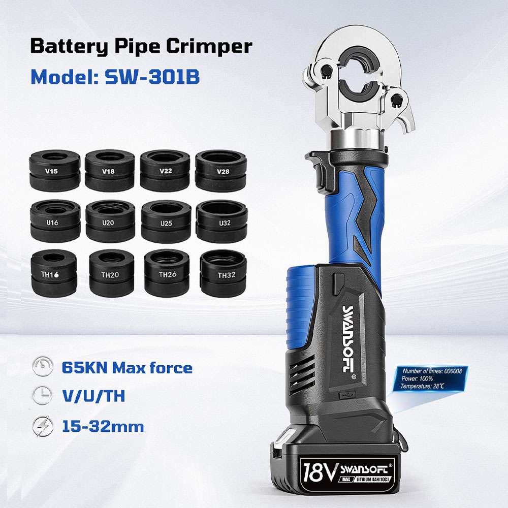 Hydraulic Battery Pipe Press Tool, V+U+TH Complete Kit, Multilayer Crimping Pliers 301B - Swansoft Europe