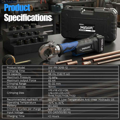 Hydraulic Battery Pipe Press Tool, V+U+TH Complete Kit, Multilayer Crimping Pliers 301B - Swansoft Europe