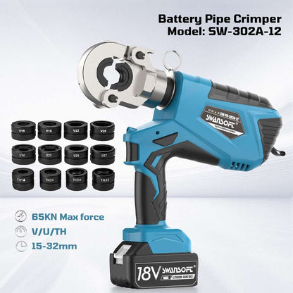 Hydraulic Battery Pipe Press Tool with V/U/TH contour, 65KN Professional Crimping Pliers 302A-12 - Swansoft Europe