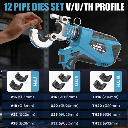 Hydraulic Battery Pipe Press Tool with V/U/TH contour, 65KN Professional Crimping Pliers 302A-12 - Swansoft Europe