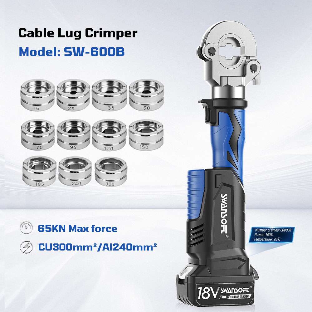Hydraulic Cable Terminal Crimping Tool, 16mm²-300mm² Battery Lug Crimper, 600B - Swansoft Europe