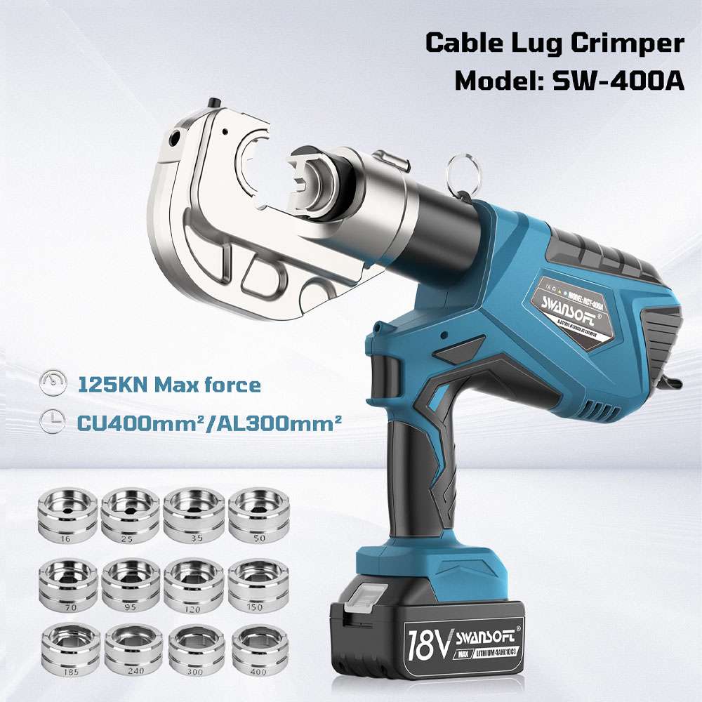 Hydraulic Cable Terminal Crimping Tool, 16mm²-400mm² Battery Lug Crimper, 400A - Swansoft Europe