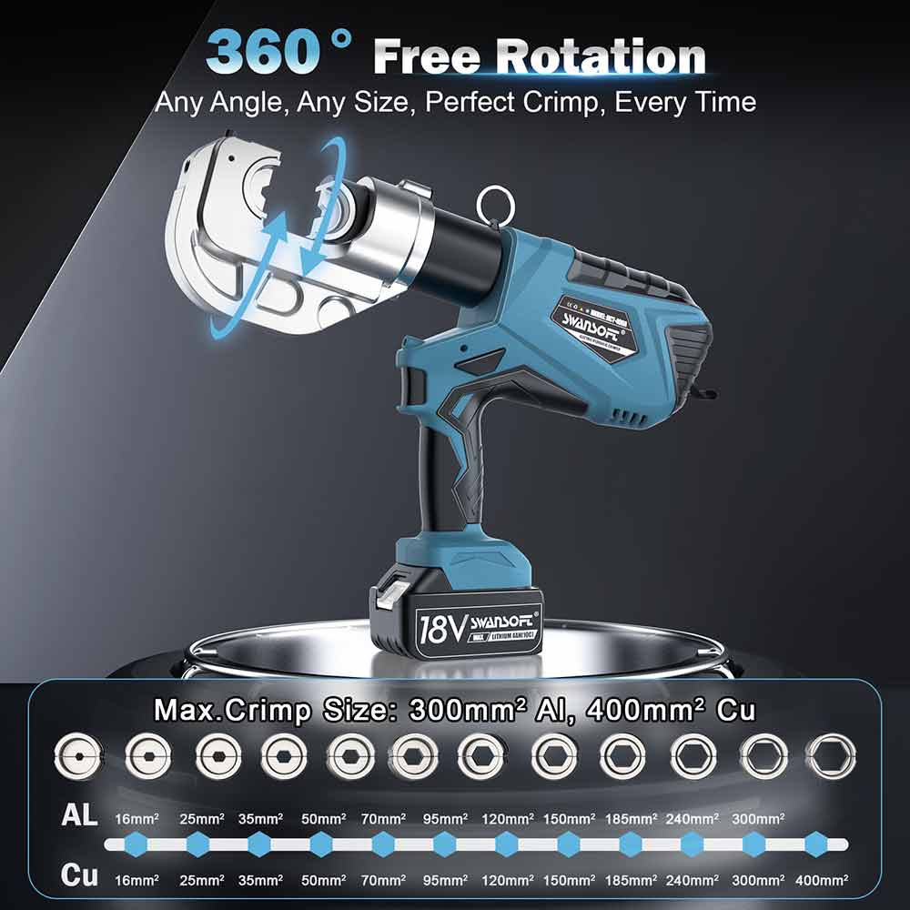 Hydraulic Cable Terminal Crimping Tool, 16mm²-400mm² Battery Lug Crimper, 400A - Swansoft Europe