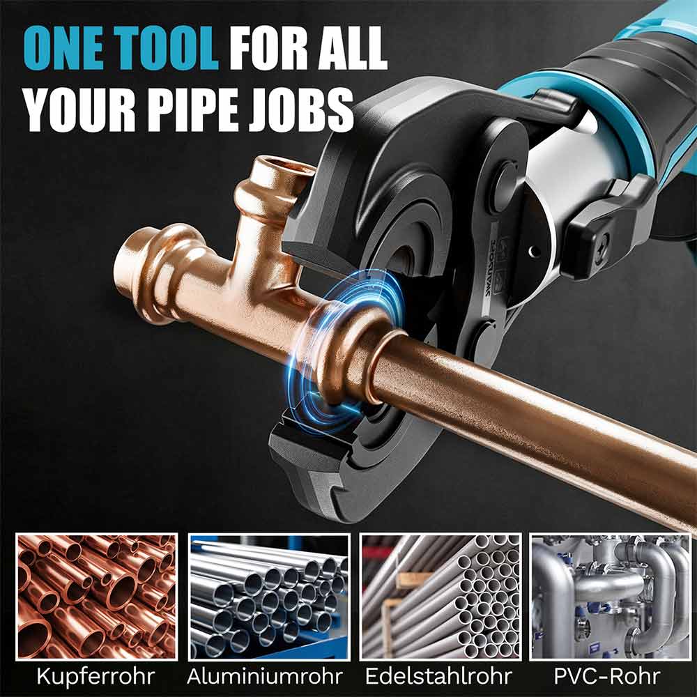 Multilayer Pipe Press Tool with Interchangeable Dies | Quick-Change U, TH, V Profiles 206B - Swansoft Europe