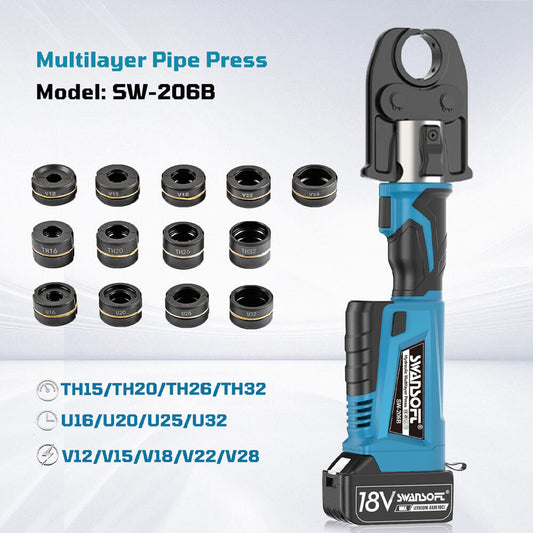 Multilayer Pipe Press Tool with Interchangeable Dies | Quick-Change U, TH, V Profiles 206B - Swansoft Europe