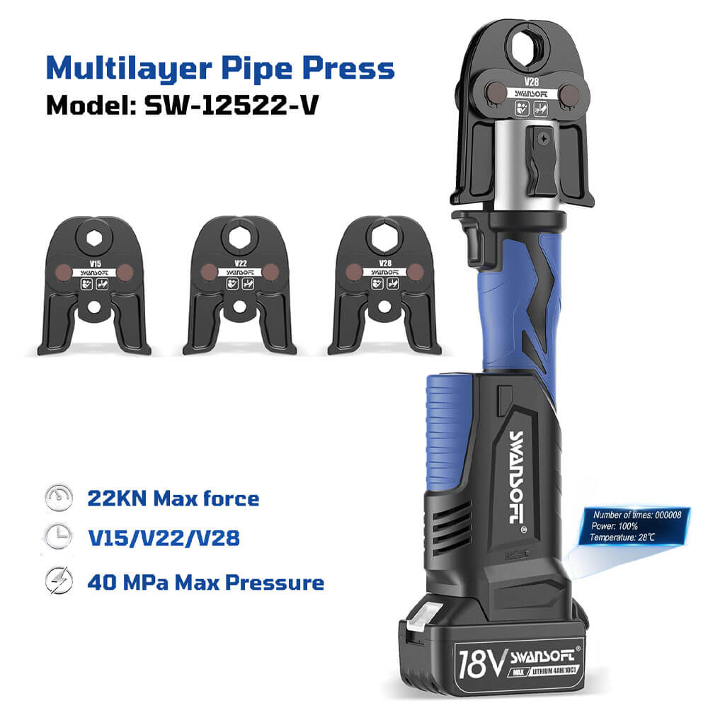 Multilayer Press Tool, 22KN Battery Pipe Crimping Tool, V/M/TH/U Contour - Swansoft Europe