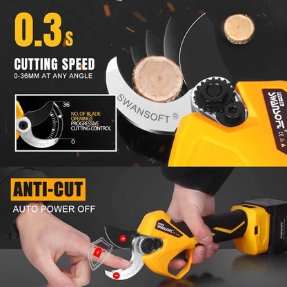PRU36 Cordless Pruning Shears and 6’ Battery Chainsaw with 2*4Ah Batteries, 2 in 1 Kit, Professional Grade Pruning Tools for Vineyards, Orchards and olive groves - Swansoft Europe