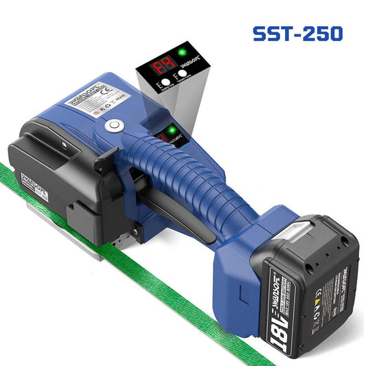 Semi-Automatic Electric Strapping Machine, 2500N Automatic Tensioning Banding Tool for 13-16mm PP/PET Straps, Cordless Friction Welder SST-250 - Swansoft Europe