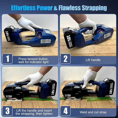 Semi-Automatic Electric Strapping Machine, 2500N Automatic Tensioning Banding Tool for 13-16mm PP/PET Straps, Cordless Friction Welder SST-250 - Swansoft Europe